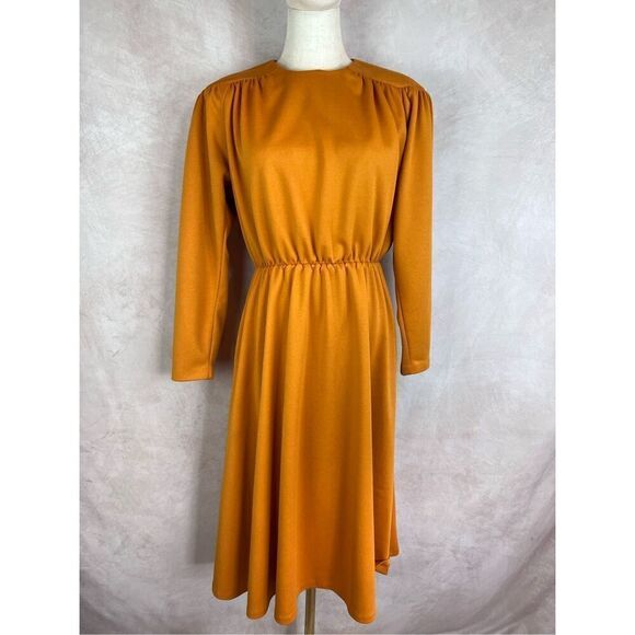 Vintage 80s Orange Midi Dress - Picture 1 of 9
